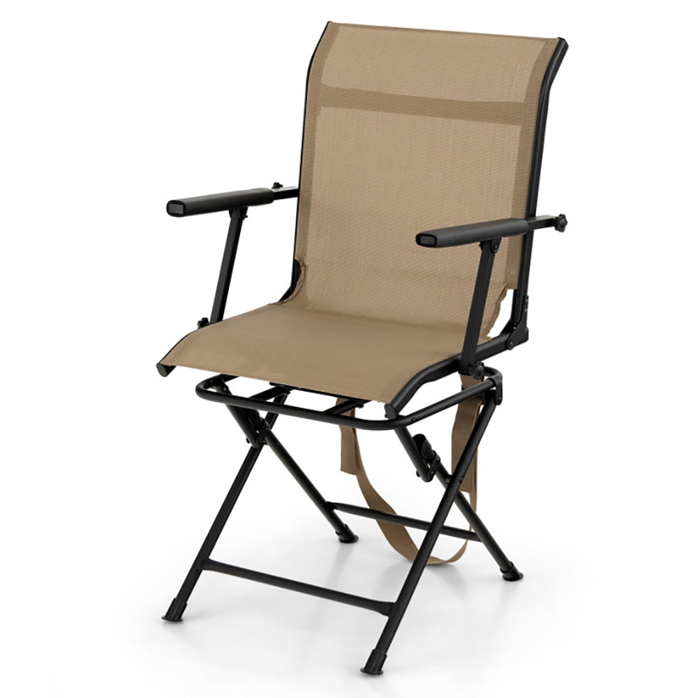 Aimee Lii Foldable Swivel Patio Chair with Armrest and Mesh Back, Portable Chairs for Adults, Comfy Outdoor Chair, Coffee