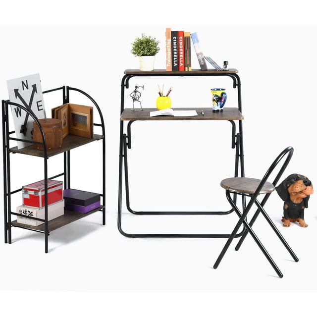 Escritorio de Computadora Plegable con Ruedas y Patas Ajustables, Estilo Minimalista para Estudio, Oficina o Dormitorio, 80 x 40 x 74 cm, Color Vintage