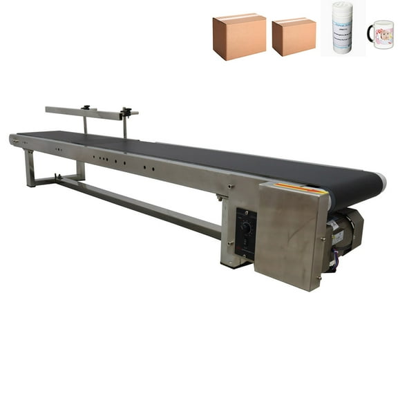 INTBUYING Desktop Conveyor Machine with One Fence Automatic Speed High Anti-static PVC Stainless Steel 59" * 7.8"