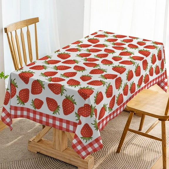 Strawberry Tablecloth Spring Summer Fruit Birthday Baby Shower Party Decoration Buffalo Plaid Check Kitchen Dining Room Home Decor-60×84inch