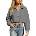 thumbnail image 3 of VV AVEORS Womens Cropped Sweatshirts Mock Neck Quarter Half Zip Pullover Workout Hoodie Sweater Fall Trendy Fashion Jackets Gray 2XL, 3 of 6