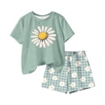 thumbnail image 6 of Babcutegg Girls Summer Printed Two-Piece Outfit – Short Sleeve Round Neck Top with Elastic Waist Shorts for Casual and Playful Everyday Wear Green Size 3-4, 6 of 7