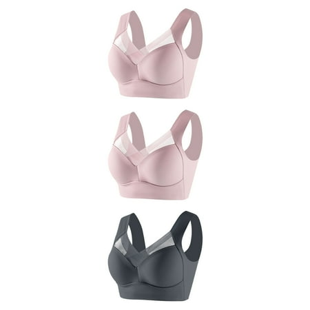 Bigersell No Underwire Push up Bras Pack for Women Upgrade 3pc Women Without Underwire Underwear Thin Lace Solid Color Push-Up Adjustment Bra Balconette Bra Style F-477 Gray 4XL
