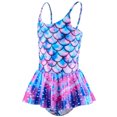 thumbnail image 3 of Girls Swimsuits Size 10-12 Fashion Scale Printed Bathing Suit Set Sleeveless Piece Swimsuit Rash Guard Sunsuit Boy Swimming Suits Kids Swimwear Sets X06-Sky Blue 10-12 Years, 3 of 4