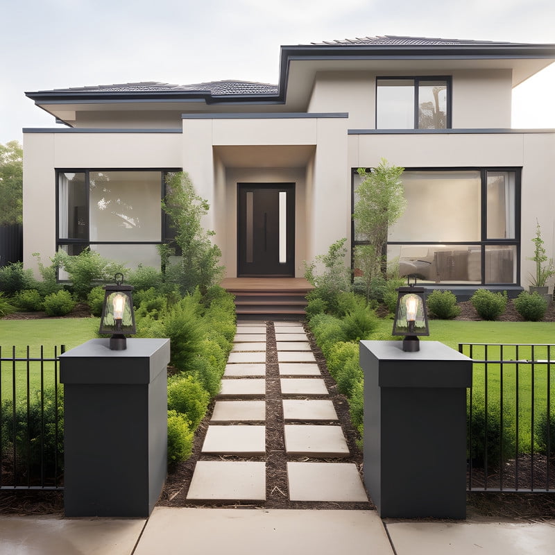 LNC 1-Light Trantisional Outdoor Post Light, with Textured Glass and Matte Black Finish