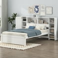 thumbnail image 3 of Euroco Wood Twin Size Platform Bed with Storage Headboard and Shelves for Living Room, White, 3 of 9
