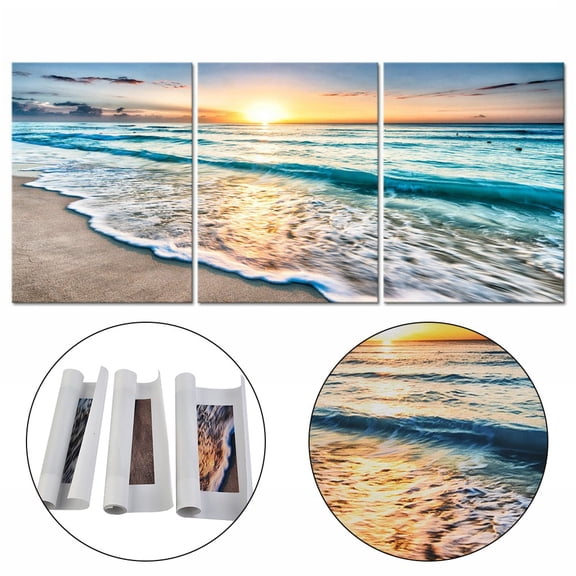 LITTLE HOME 3 Panel Beach Canvas Wall Art for Home Decor Blue Sea Sunset White Beach Painting The Picture Print On Canvas Seascape The Pictures for Home Decor Decoration,Ready to Hang