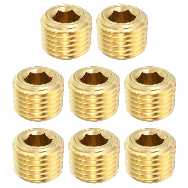 Unique Bargains 1/4' NPT Laiton Hexagonal Fraisé Bouchons contre-Foncé Interne Hexagonal Douille Raccords Mâle 8 Pack