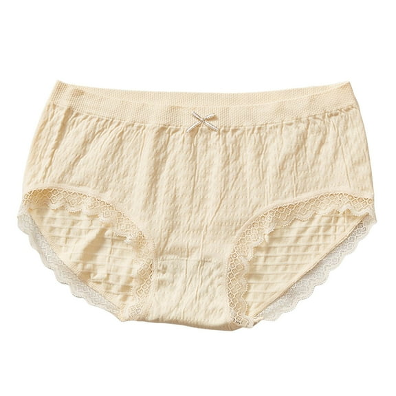 Women's High Waist Lace Trim Panties - Breathable Ribbed Fabric Double Crotch Design for Daily Comfort, One Size