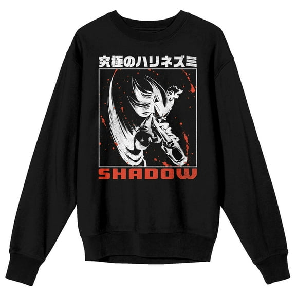 Sonic The Hedgehog Shadow Blood Splatter Adult Black Crew Neck Long Sleeve Sweatshirt