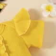 thumbnail image 6 of Dooleck Baby Girl Clothes Infant Ribbed Ruffle Bodysuit Sunflower Shorts Outfit Set, 6 of 8