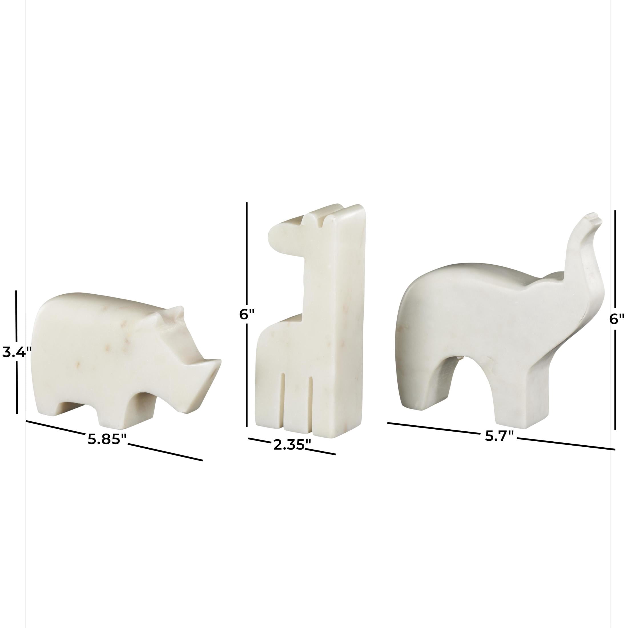 3",6",3"H Cream Marble Small Abstract Rounded Safari Animals Sculpture, by DecMode (3 Count)