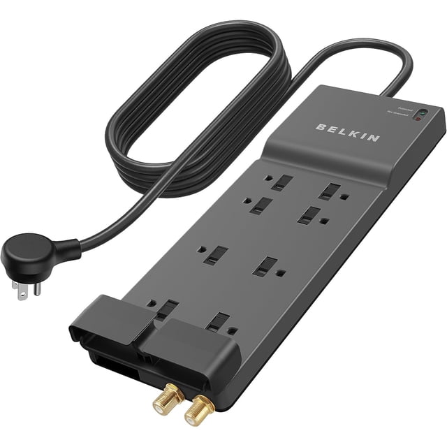 Belkin - 8-Outlet Low-Profile Surge Protector, 3550 Joules Protection, 12-Foot Cord, Black