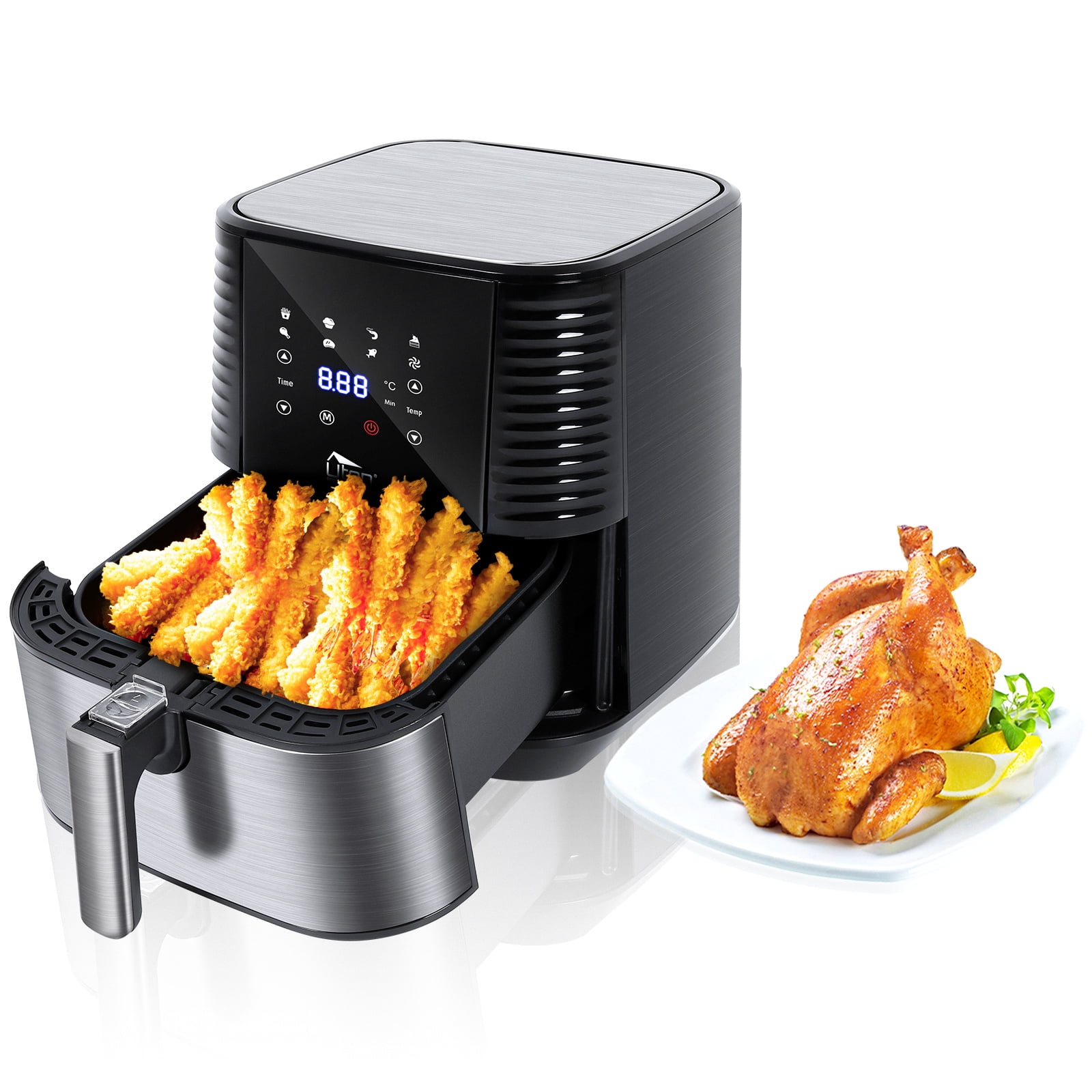 Uten 5.8 Qt Air Fryer Toaster Oven, 1700W 7-in-1 Oil Free Airfryer with 7 Presets & Touch Screen Timer & Temperature Control, Nonstick Basket for Roast Bake Reheat, Easy Clean Compact, Black