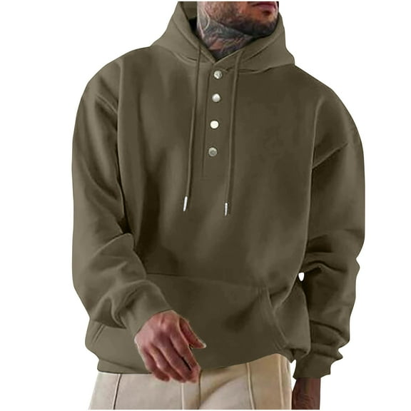 Savings Half Button Sweatshirts for Men Solid Color Long Sleeve Casual Hoodies Plus Size Going Out Leisure Hiking Hooded Tops (S, Green)