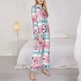 thumbnail image 4 of Kll Pink Striped Flamingo Print Women'S Long Sleeve Pajamas With Pants Sleepwear Loungewear 2 Set-Large, 4 of 9