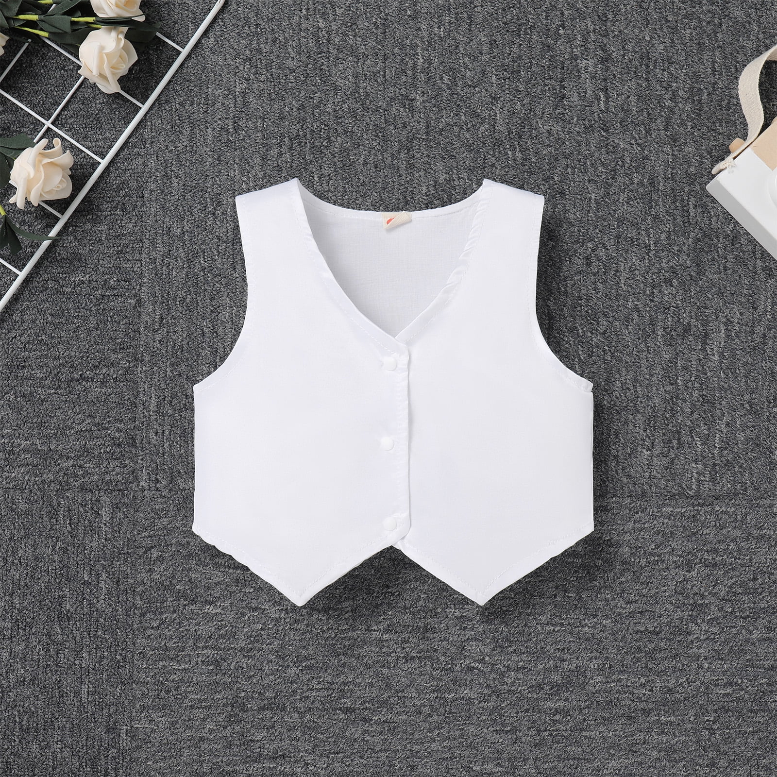 Baby Boys Baptism Christening Outfits Gentleman Formal Suit Bowtie Romper Vest Shorts Pants White Wedding Tuxedo Party Outfits First Birthday Cake Smash Clothes 4PCS Set (White Necktie, 6-12 Months)