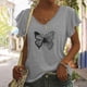 thumbnail image 3 of Camiseta informal para mujer, blusa estampada con volantes, manga corta, cuello en V, Tops Fridja  ghk7140, 3 of 5