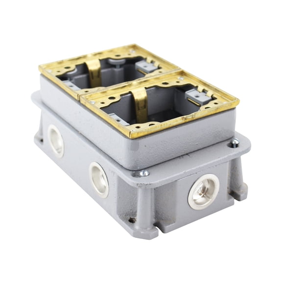 Hubbell Wiring Systems B4233 Cast Iron 2-Gang Deep Flush Rectangular Concrete Floor Box with Brass Collar