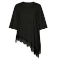 thumbnail image 3 of GZWYHT Women's Casual Crew Neck Half Sleeve T-Shirt Asymmetrical Hem Lace Patchwork Loose Fit Tops lace trim shirt Black M, 3 of 5