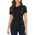 thumbnail image 1 of INSPIRE CHIC T-shirt Basique Décontracté pour Femmes à Col Bénitier, Manches Courtes, Décor de Boutons, devant Froncé, Noir TP, 1 of 5