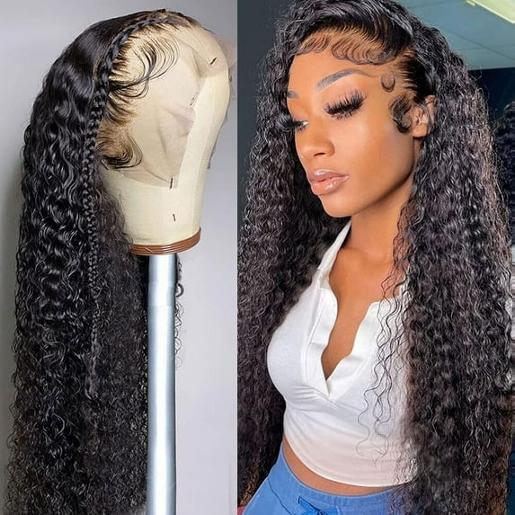 HAOFAN 13x6 Lace Front Wigs Human Hair Pre Plucked 180% Density Brazilian Deep Wave Lace Frontal Wig with Baby Hair 9A Natural Black Human Hair Wigs for Black Women(18 in Deep Wigs)