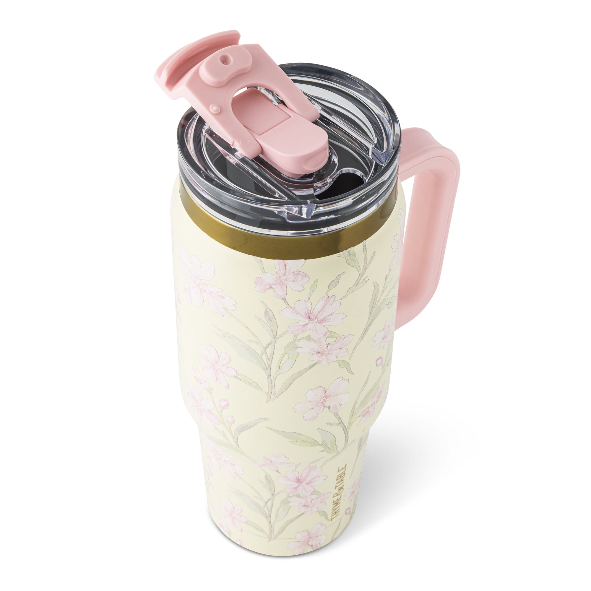 Thyme & Table 32oz Stainless Steel Luna Tumbler with Handle and Dual Straw Lid, Blossom Meadow