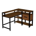 thumbnail image 4 of Loomie L Shaped Desk with Drawer, 55" W x 41" D Industrial Corner Computer Desk with 4 Tier Storage Shelves, Study Table Office, Rustic, 4 of 6