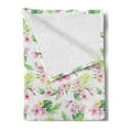 thumbnail image 2 of Luau Soft Flannel Fleece Blanket, Hawaiian Flower Hibiscus with Exotic Green Leaves and Birds Botany Print, Cozy Plush for Indoor and Outdoor Use, 50" x 60", Baby Pink Green Yellow, by Ambesonne, 2 of 5