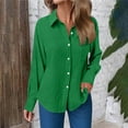 thumbnail image 4 of Splozh Blouses for Teens Women Casual Fashion Solid Color Lapel Long Sleeve Shirt Single Casual Shirt Top with Pockets Green,S, 4 of 9