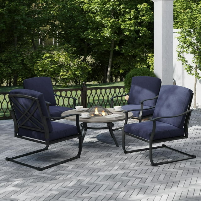 Ensemble causerie avec foyer extérieur en acier et coussins 5 pièces Montclair Mainstays, bleu