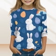 thumbnail image 2 of Kids Easter Bunny Shirts 3/4 Sleeve Eggs Graphic Print Soft Tops Girls Funny Crew Neck Cute T-Shirts, Blue 140, 2 of 5