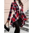 thumbnail image 4 of Women Plaid Flowy Ruffle Hem Shacket Jacket Button Lapel Long Sleeve Cardigan Coat Babydoll Shirt Top Red M, 4 of 8