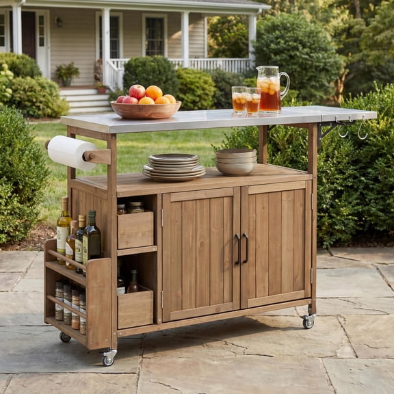 Christopher Knight Home 54.33" Outdoor Kitchen Cart with Stainless Steel Top, Natural