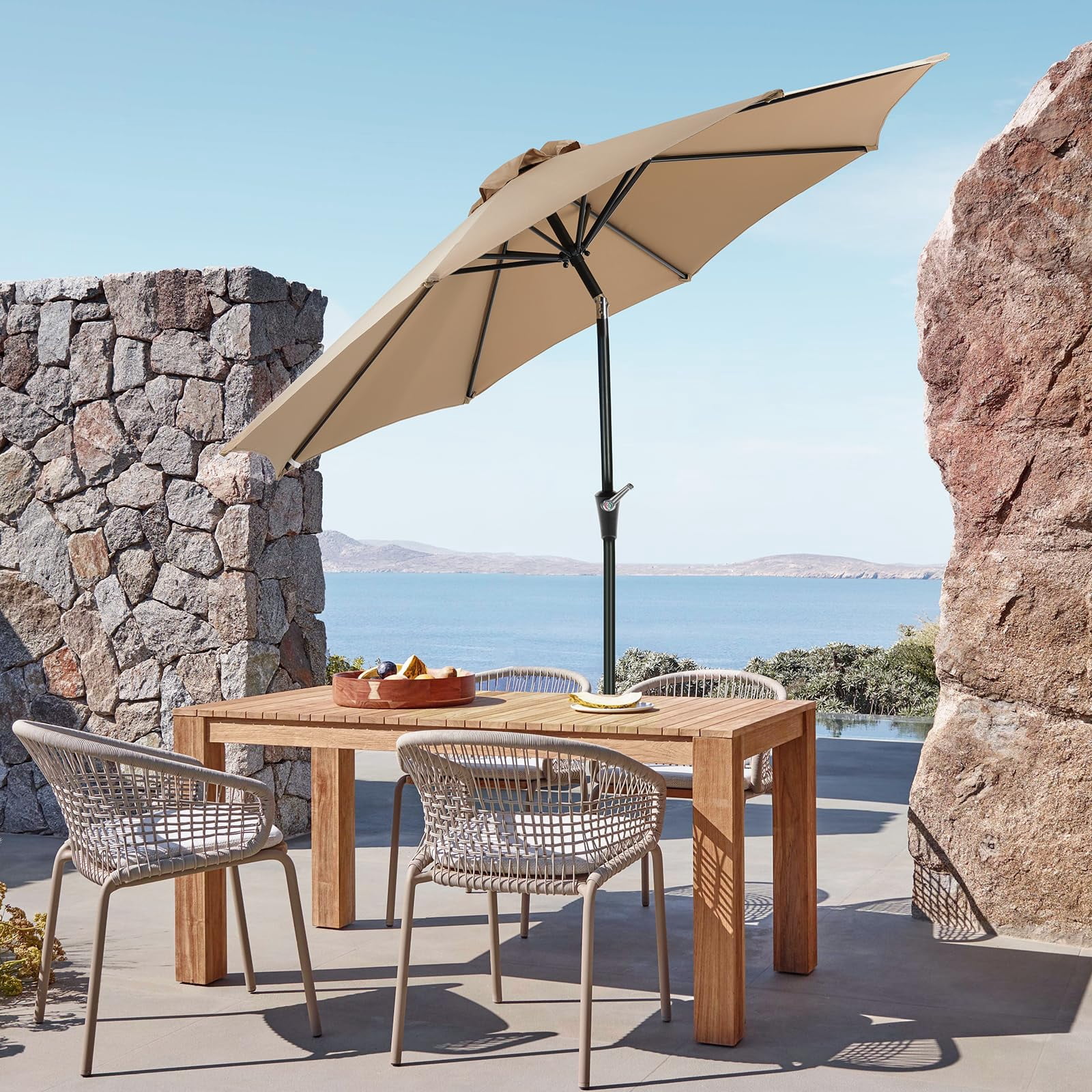 9ft Outdoor Patio Umbrella - UPF50+ UV Protection with Push Button Tilt, Crank and 8 Sturdy Ribs