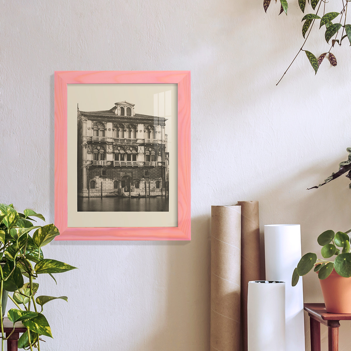 Vintage Views of Venice II - Framed Print w/glass - Sunset Pink