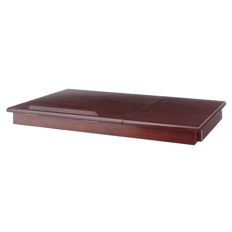 Pemberly Row Solid Wood Lap Desk Flip Top w/ Drawer and Foldable Legs in Walnut - image 3 of 17
