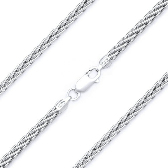 1.6mm Wheat / Spiga Link Italian Chain Necklace in Solid .925 Sterling Silver w/ Rhodium