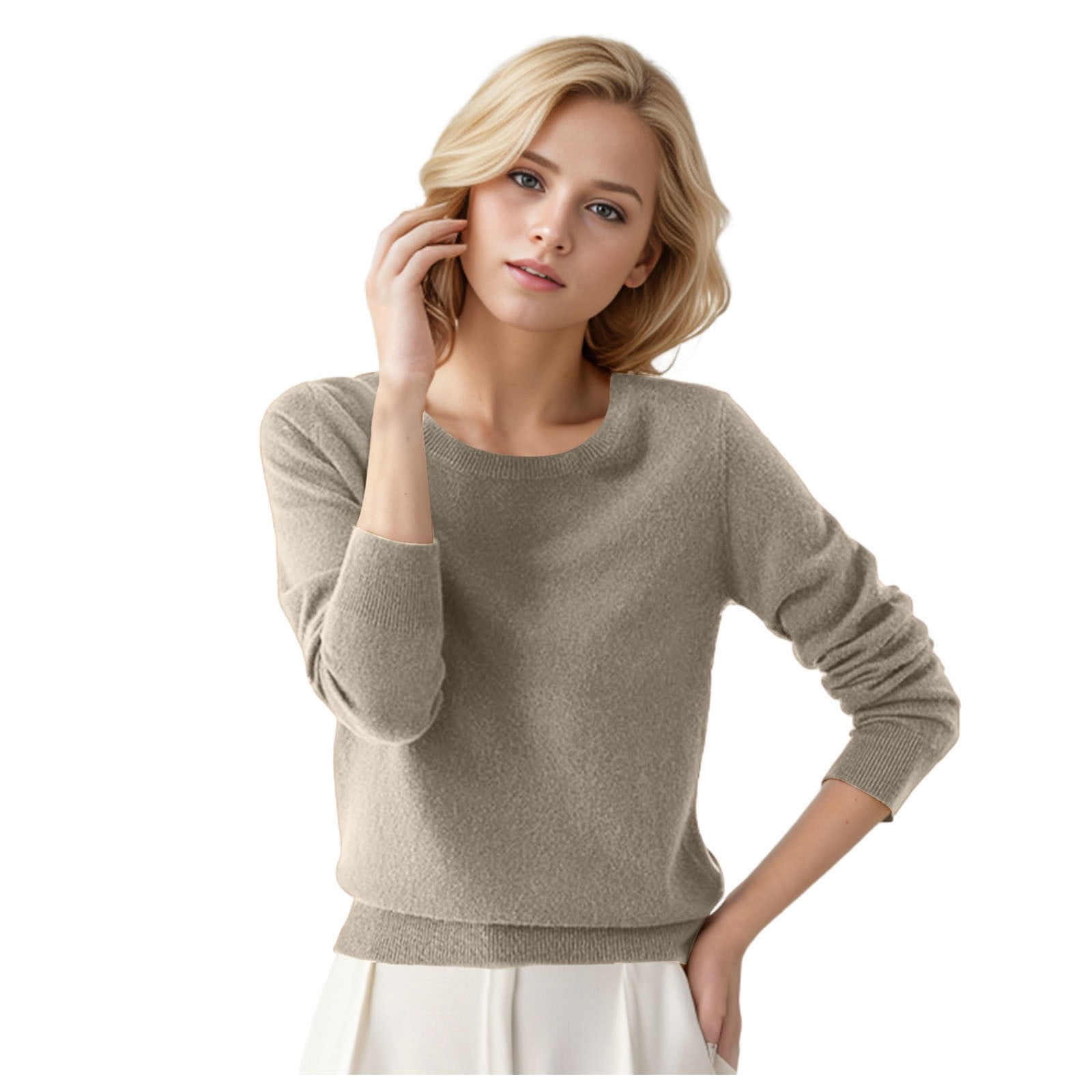 AWZXDE Stylish Women's Pullover Sweater - Round Neck Solid Color
