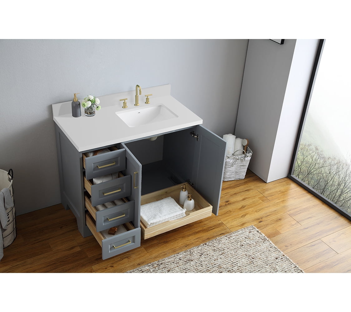 ARIEL Taylor 43 in. Bath Vanity in Grey with Quartz Vanity Top in White with White Basin