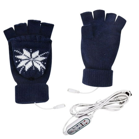 

Unisex Christmas Print Knit Heated Gloves Usb Connection Three Speed Timing Temperature Adjustment Indoor Work Winter Gloves Winter Accessories