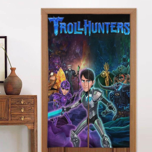 Cortina para puerta de Troll Hunters, cortina opaca con estampado de patrón para ventana, cortina divisoria para habitación, tapiz para decoración del hogar, 34" de ancho x 56" de largo