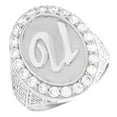 thumbnail image 1 of JackAni 10k White Gold Mens Oval Halo White CZ Initial Letter U Ring, 1 of 5