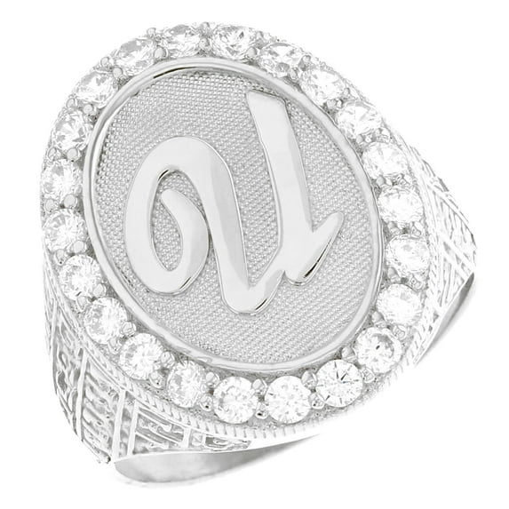 JackAni 10k White Gold Mens Oval Halo White CZ Initial Letter U Ring