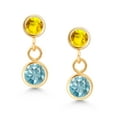 thumbnail image 2 of Gem Stone King 14K Yellow Gold Blue Zircon and Yellow Sapphire Drop Dangle Earrings for Women (1.27 Cttw, Gemstone Birthstone, Round 4MM and 3MM), 2 of 4