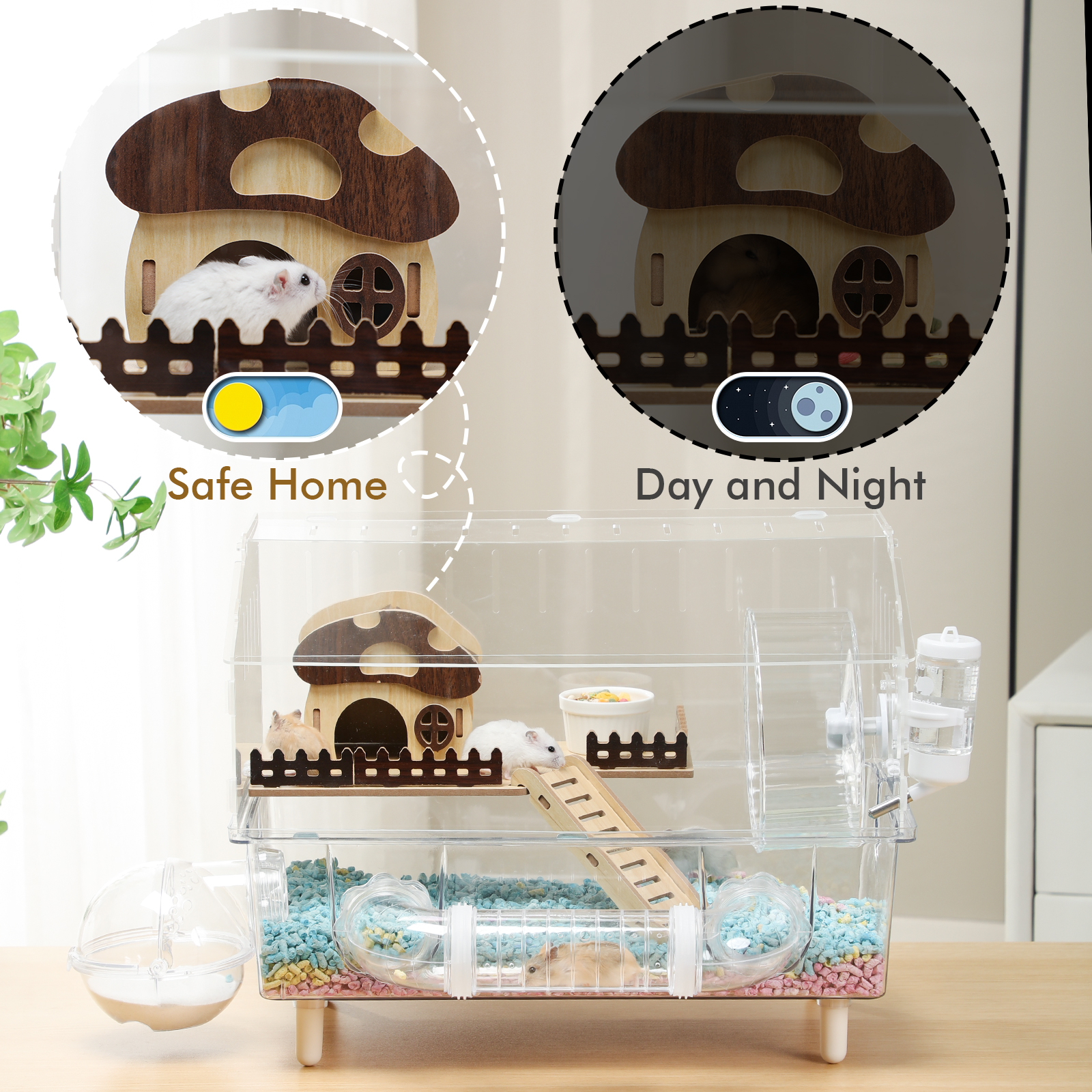Hamster Cage 8 in 1 with All Accessories, Acrylic Hamster Cages with Full Transparent Viewing, Excellent Ventilation, Castle Habitat, Dwarf Hamster Cage Suitable for Gerbil, Mice, Other Small Animals