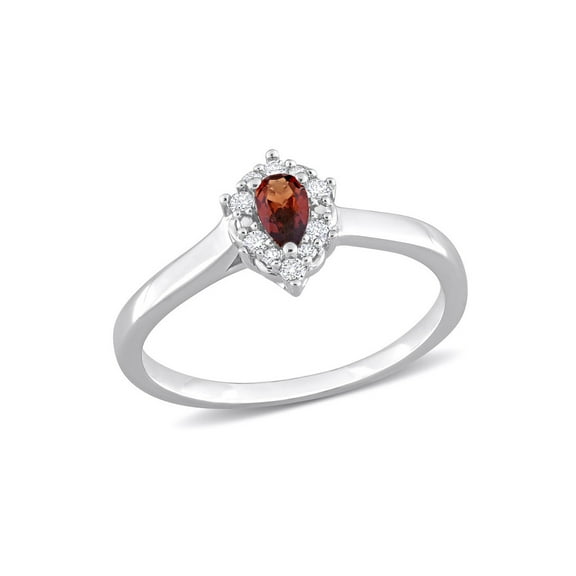 1/4 Carat (Ctw) Garnet Halo Drop Ring in Sterling Silver with Diamonds for Women