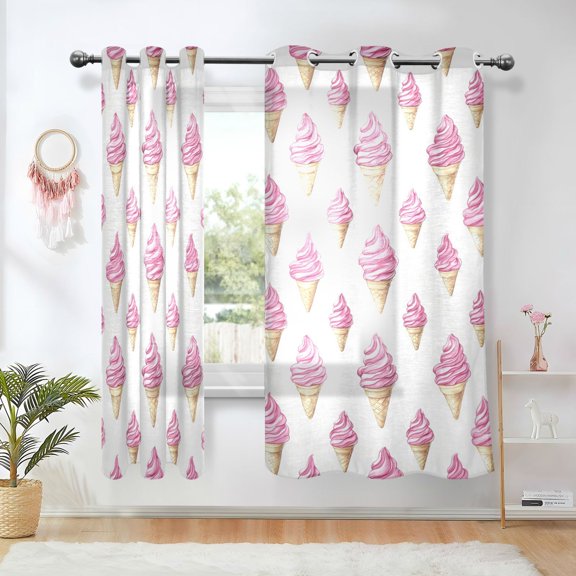 Yayeee Window Curtains Light Filtering 63"x42" Grommet Panel Pair Home Living Room Decor, Pink Cartoon Ice Cream