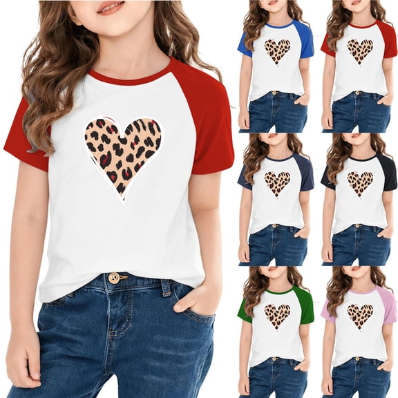 Piuwrlz 7 Years Kids Short T Shirt Sleeve Girls Red T-Shirt Crew Neck Shirt Top Red Size 7 Years