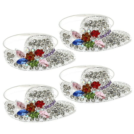 

Meizhencang 4Pcs Napkin Buckles Rust-proof Shiny Hat-shaped Rhinestone Metal Napkin Rings for Banquets